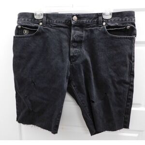 Balmain Mens Logo Black Distressed‎ Ripped Denim Short 36